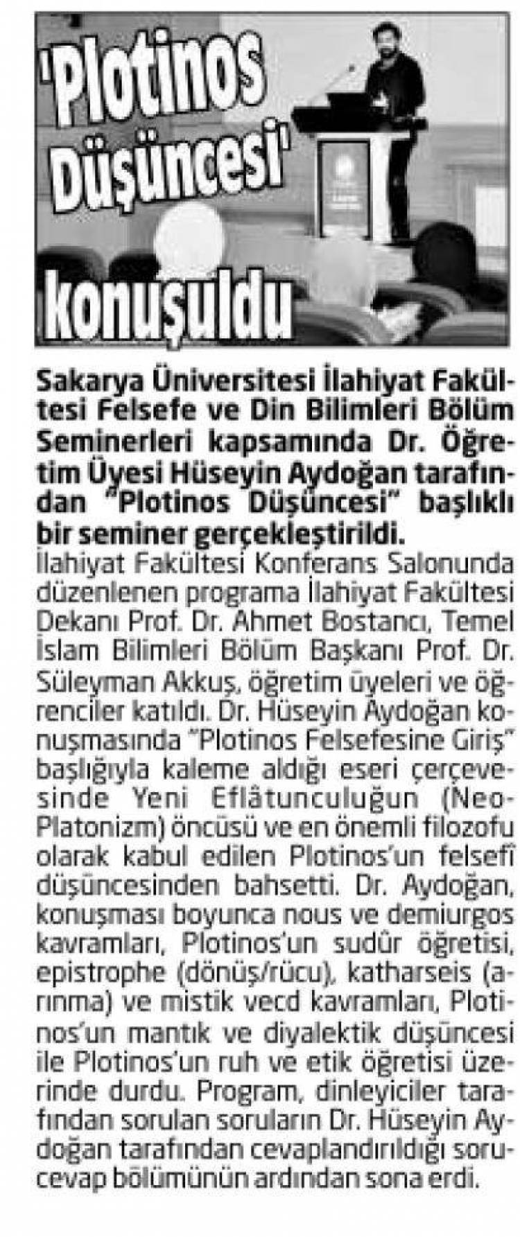 “Plotinos Düşüncesi” Semineri