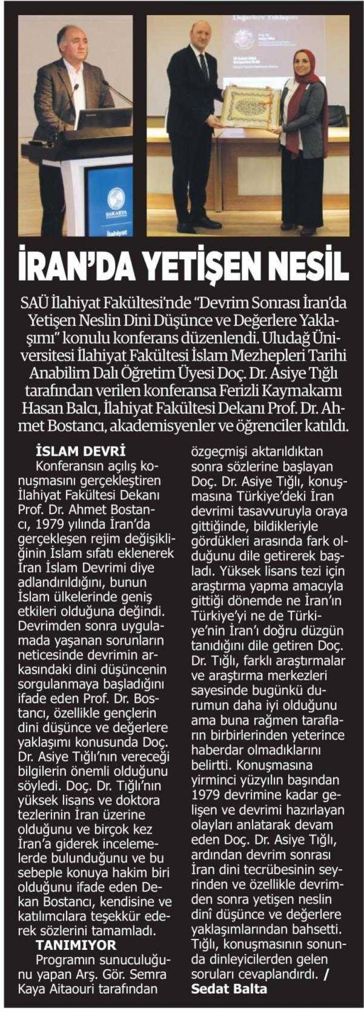 Devrim Sonrası İran’da Yetişen Neslin Dini Düşünce ve Değerlere Yaklaşımı Konulu Konferans