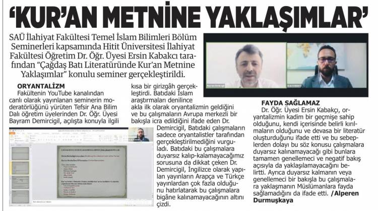 Çağdaş Batı Literatüründe Kur'an Metnine Yaklaşımlar Konulu Seminer