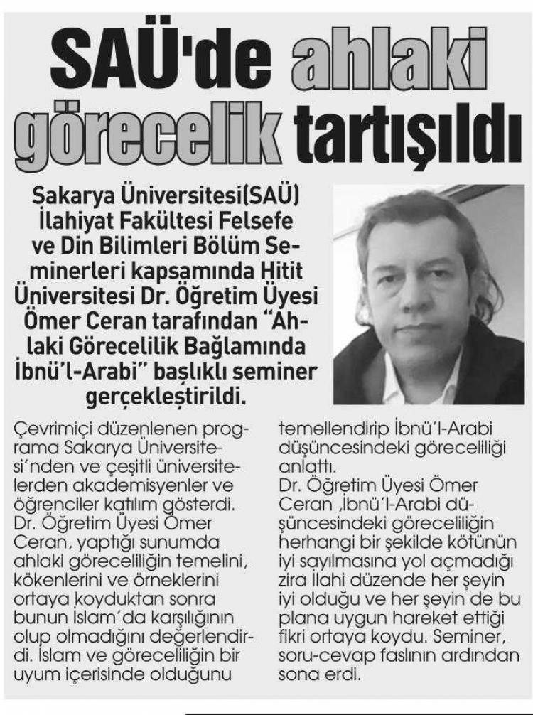 “Ahlaki Görecelilik Bağlamında İbnü’l-Arabi” Semineri