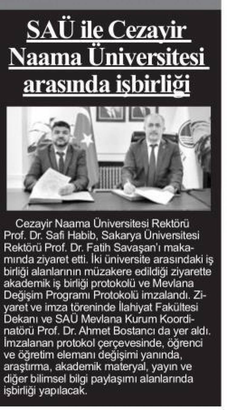 Cezayir Naama Üniversitesi ile İş Birliği Protokolü