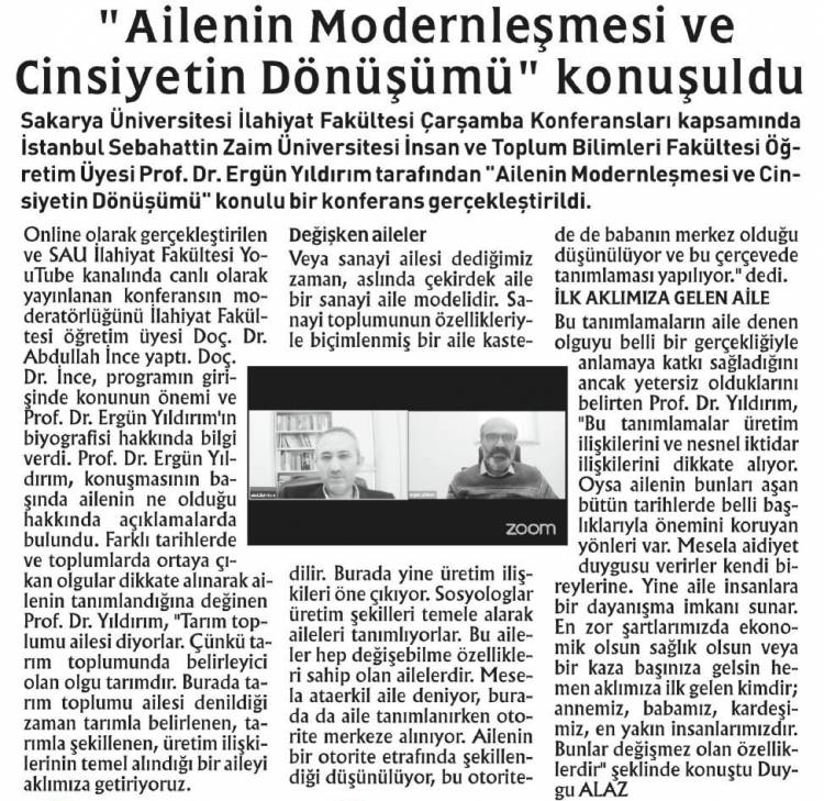 Ailenin Modernleşmesi ve Cinsiyetin Dönüşümü Konulu Konferans