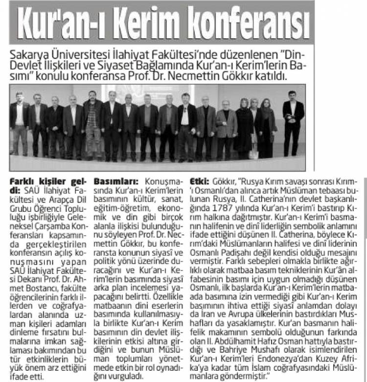 Din-Devlet İlişkileri ve Siyaset Bağlamında Kur’an-ı Kerimlerin Basımı Konulu Konferans