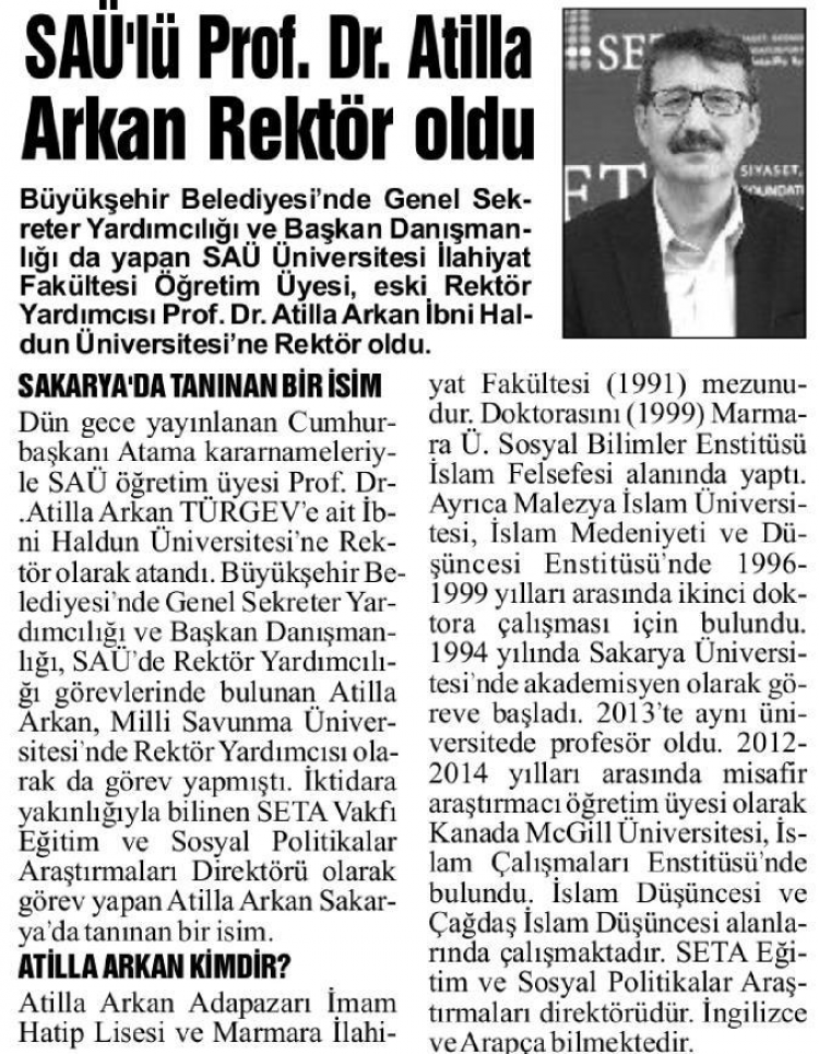 Prof. Dr. Atilla Arkan’ın Rektör Atanması